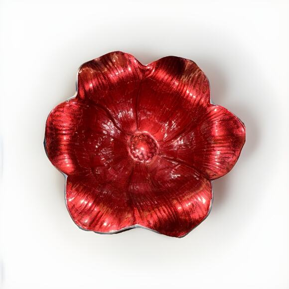 Julia Knight Pomegranite Lily Enamel Aluminum Lily Signed Bowl 8 Inches - Picture 6 of 7